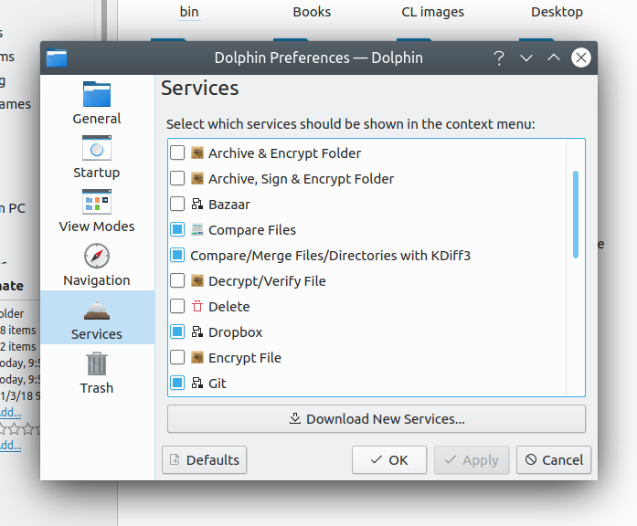 Alphabetically corted services list in Dolphin