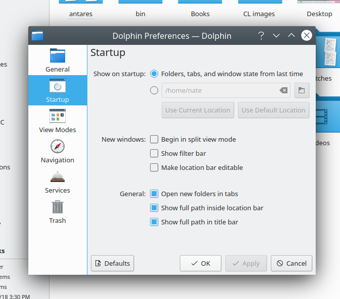Dolphin settings window showing new option to remember window state