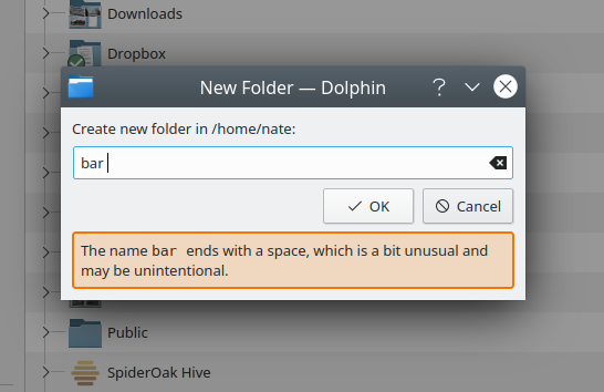 Trailing space in filename warning