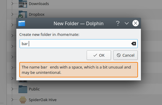 Trailing space in filename warning