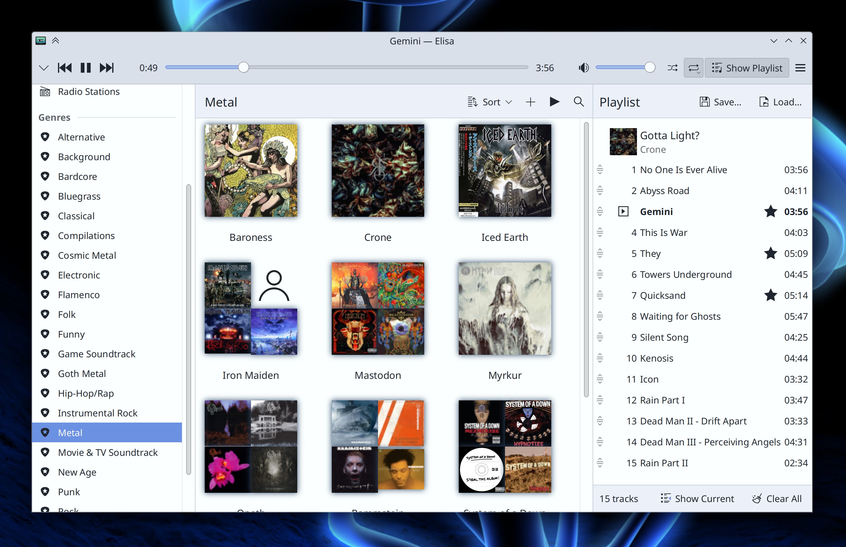 Elisa main window with collapsed header bar