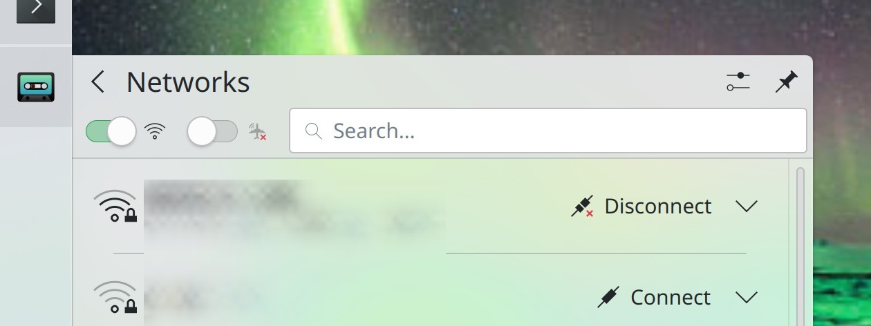 Networks widget showing switches rather than checkboxes in header area